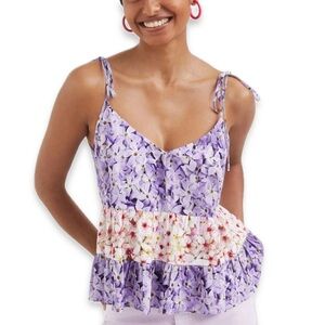 NWT Desigual Violet Floral Tiered Strap Tank Top Cottagecore Fairy A-Line Artsy